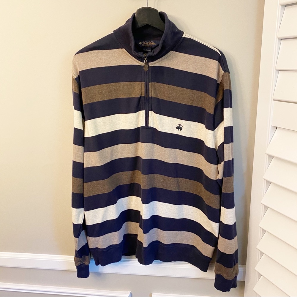Brooks Brothers Stripe 1/4 Zip Pullover Sweater XL